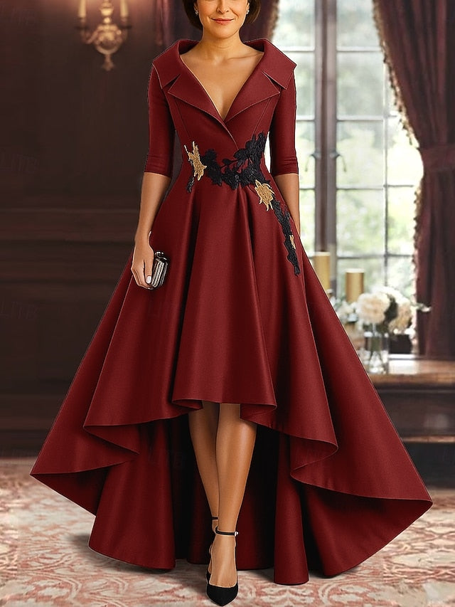 Dress of Black High Elegant Mother Bride A-Line Split Red the FashionChic