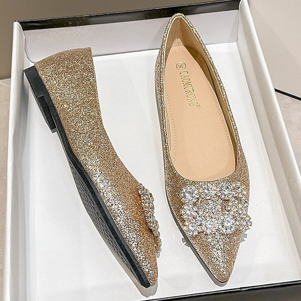 Rhinestone Silver Glitter Flats Embellished with Women's FashionChic
