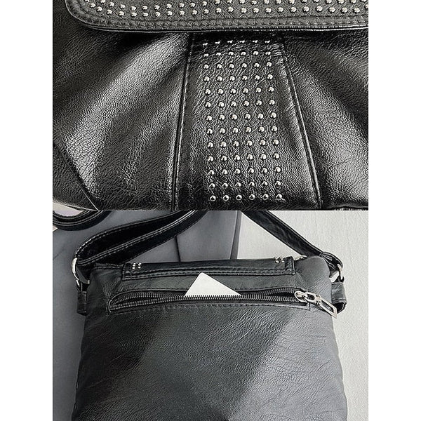 with Faux Bag Women's Leather Brown Crossbody Studded FashionChic