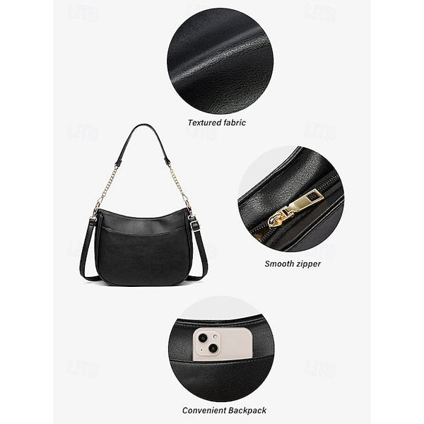 Bag Shoulder Leather Women's Chain Brown Gold Faux with FashionChic