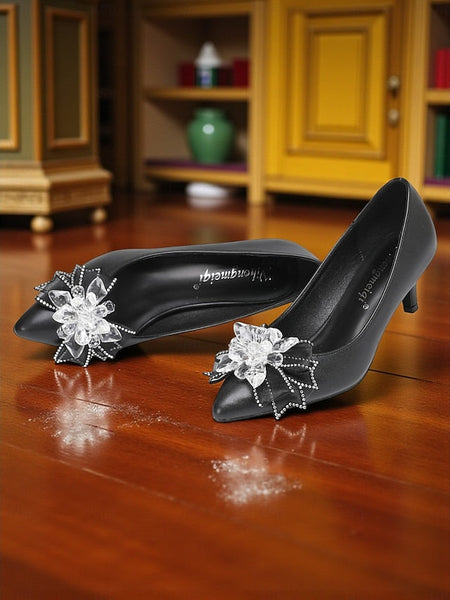 Bow Wedding Low White Shoes Women's Crystal with Heel FashionChic