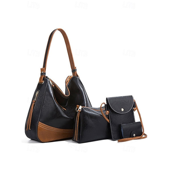 Faux Leather Shoulder 4-Piece Handbag Bag Women's – Set FashionChic