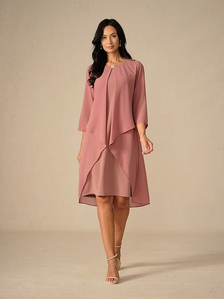 Women's Evening Dress Cape Sleeve Knee-Length Elegant Green FashionChic