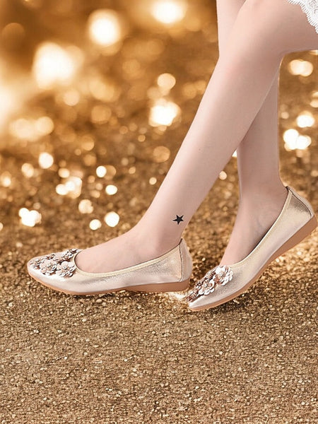 Women's – Floral Embellished Comfortable Foldable Flats FashionChic