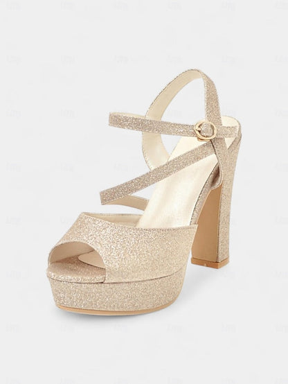 Strap Ankle Heel Women's Platform Sandals with Glitter High FashionChic