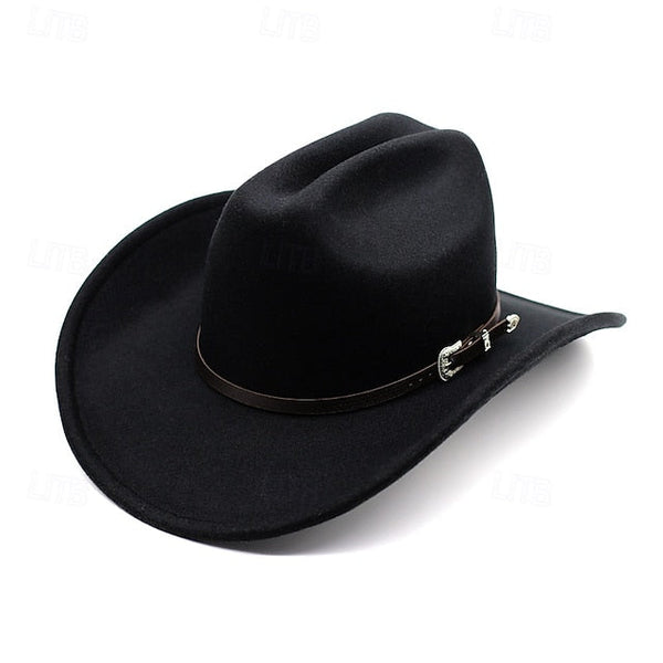 Western Men's Woolen Cowboy Hat Metal Buckle Vintage Knight FashionChic