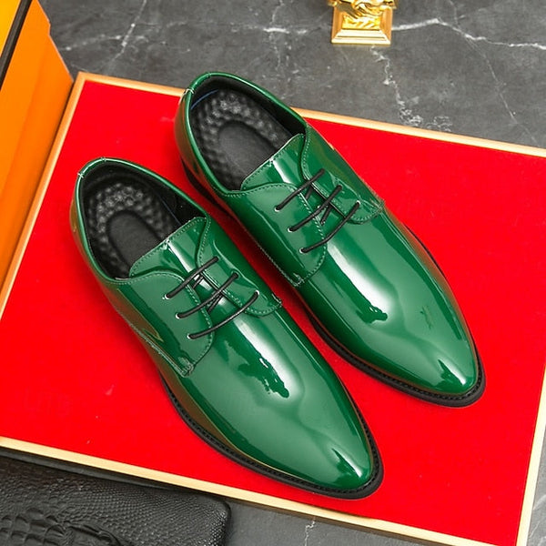 for Formal Green Glossy Men Lace-Up Shoes Patent Leather – FashionChic
