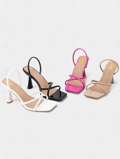 Design Square Toe – Sandals Strappy with Beige Heeled FashionChic