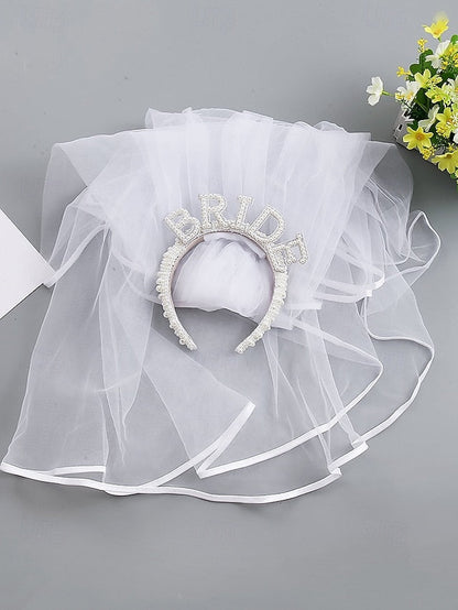 – with Pearl-Embellished Headband Veil 'BRIDE' FashionChic
