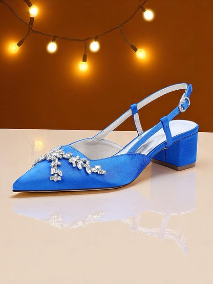 Black Satin Slingback Women's Heels FashionChic