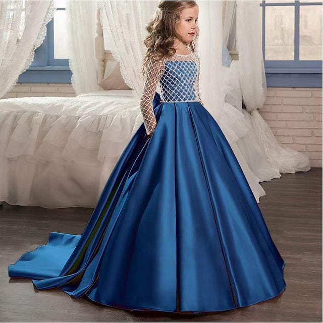 Solid Flower Long Party Girl Color Girls' Kids Dress FashionChic