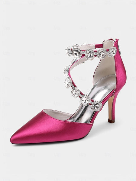 with Ankle Purple Women's Satin Heels Crystal Stiletto FashionChic