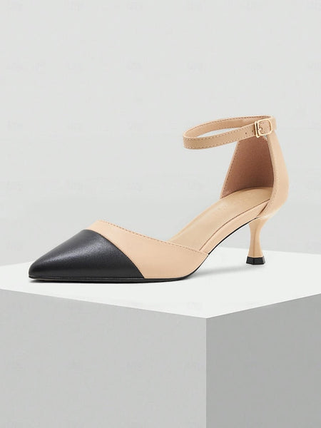 Pointed Toe Two-Tone Ankle Stylish Heel Kitten Women's FashionChic