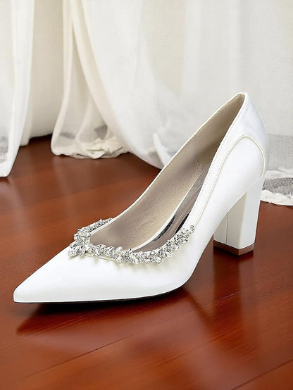 Satin Block Heel Wedding Pink Pumps Women's FashionChic