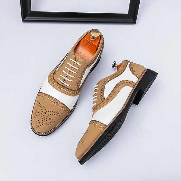 Men's Classic with Brogue Brown Oxford White Shoes and FashionChic
