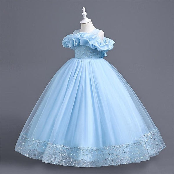 Solid Color Flower Girls' Girl Party Dress 3D FashionChic