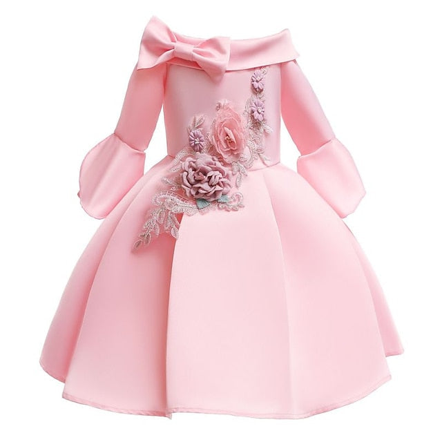 Length 3/4 Formal Girls' Floral Sleeve Party Kids Dress FashionChic