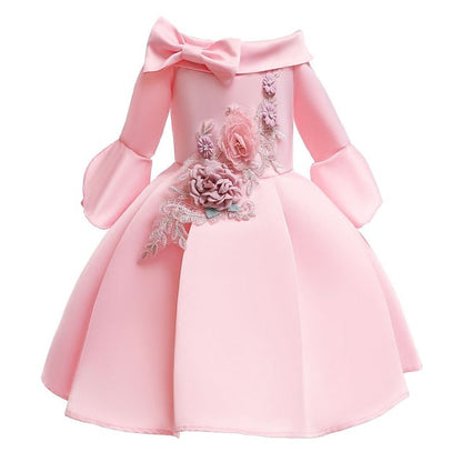 Length 3/4 Formal Girls' Floral Sleeve Party Kids Dress FashionChic