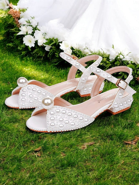 White Pearl-Embellished Heel Sandals Low – Women's FashionChic