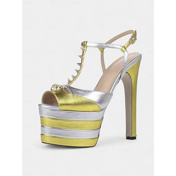 and Platform - High Metallic Gold Edgy Heels Women's Silver FashionChic