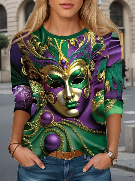 Carnival Women's T shirt Crew Neck Long Sleeve Tunic FashionChic