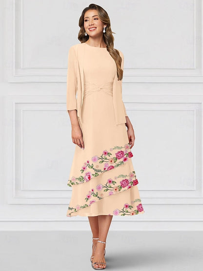 the Crew Dress Mother Two Elegant Piece A-Line of Neck Bride FashionChic