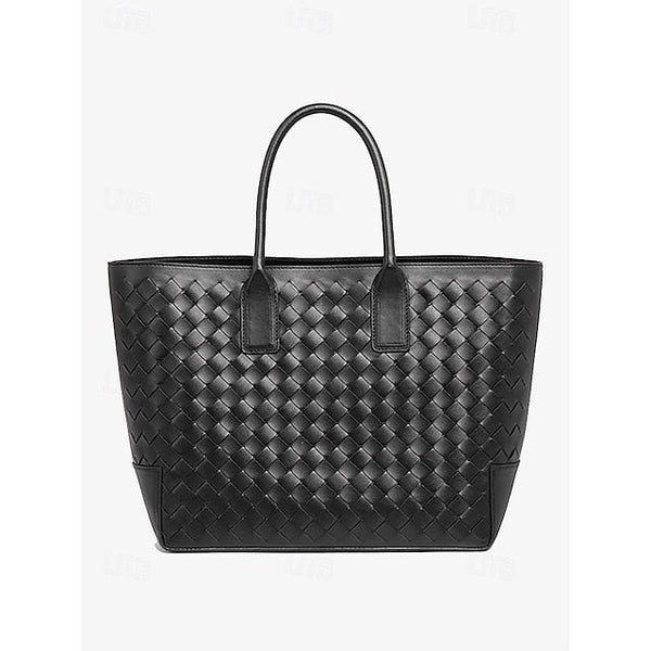 Woven Leather and – Brown Tote Women's Stylish Bag FashionChic