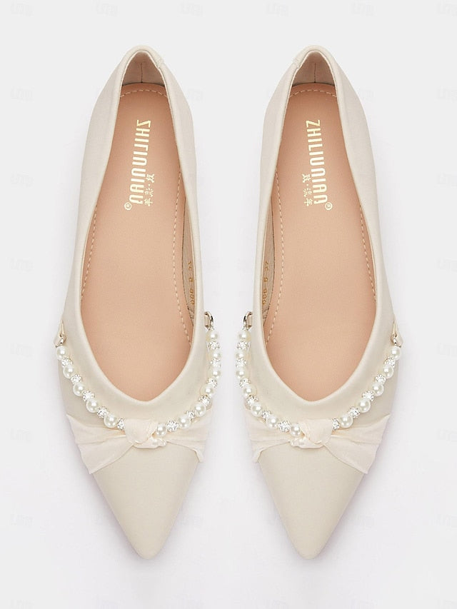 Low Heel Women's - Embellished Pearl Elegant Flats Pointed FashionChic