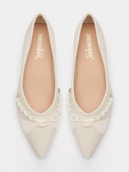 Low Heel Women's - Embellished Pearl Elegant Flats Pointed FashionChic