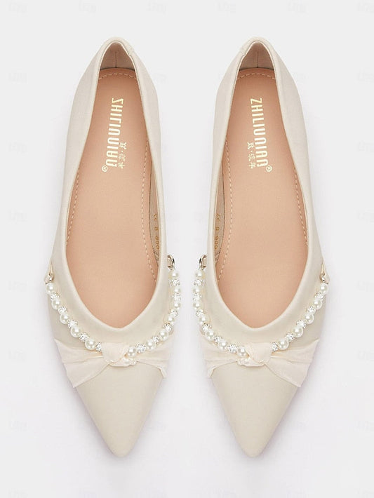 Low Heel Women's - Embellished Pearl Elegant Flats Pointed FashionChic