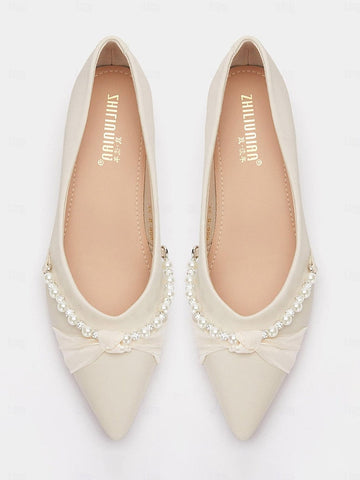 Low Heel Women's - Embellished Pearl Elegant Flats Pointed FashionChic