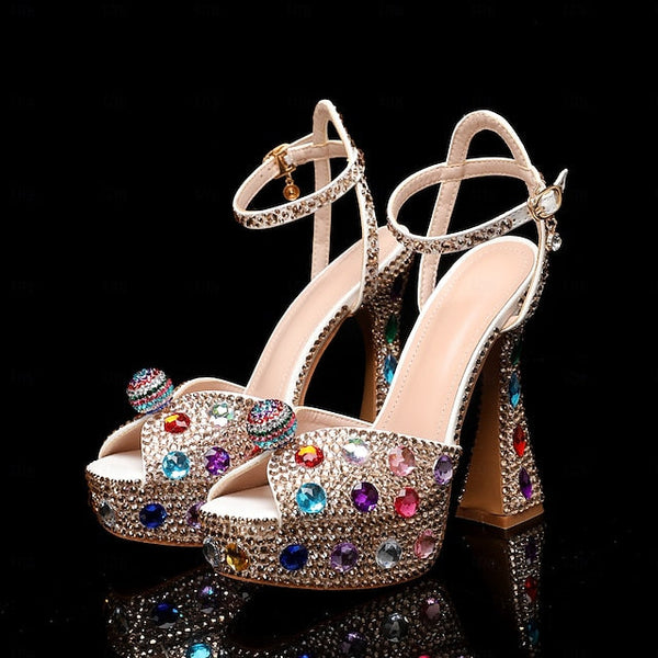 Platform Colorful Sandals Sparkly Rhinestone – Women's FashionChic