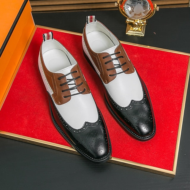 Men's Tri-Color Shoes Brogue in Oxford Black Wingtip FashionChic