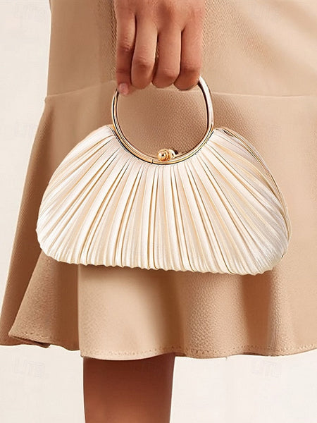 Handle Clutch - with Pleated Elegant Gold Ring Velvet Green FashionChic