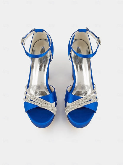 Platform Rhinestone Purple - Heel Sandals Satin Straps with High FashionChic