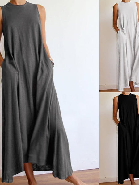 Women's Sleeveless Maxi Dress Pure Color Spring Summer FashionChic