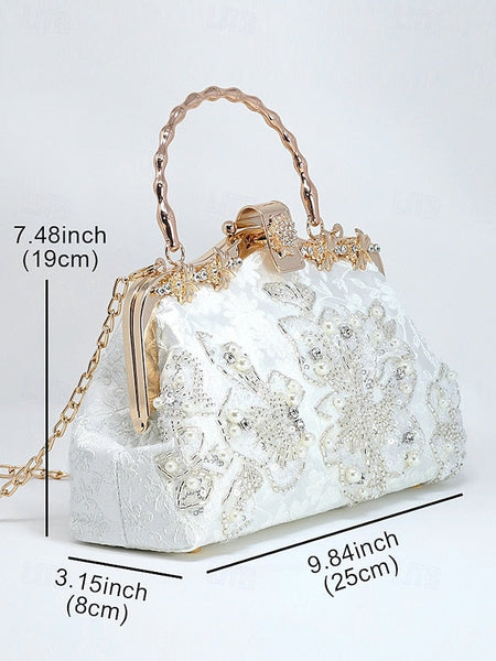 Handbag Floral Pearl and Evening White Lace Elegant with FashionChic
