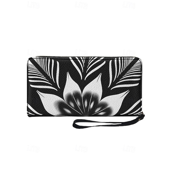 Floral Black Women's Wallet Faux White and Print – FashionChic
