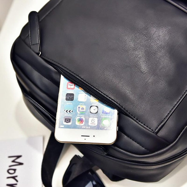 with Leather Backpack Black Faux Front Zipper Men's Pocket FashionChic