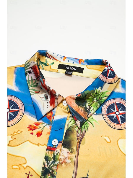 Satin Coastal Map Graphic Print Mini Dress