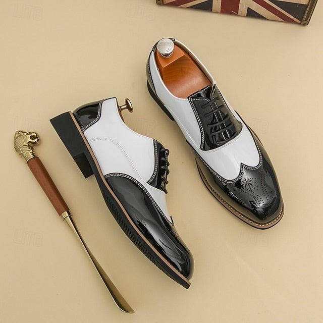 Men's with Gold Black and Leather Patent Shoes Oxford FashionChic