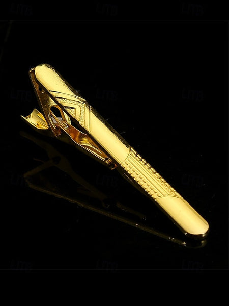 Tie Sleek Black – Clip Elegant Design Inlay for with Gold Men FashionChic