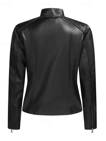 Comfortable Zipper Leather Faux Pocket Women's Jacket FashionChic