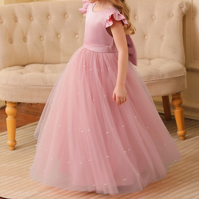 Girl Solid Kids Flower Dress Color Girls' Party FashionChic