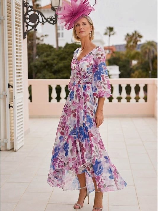 Bride V Dress the Neck Mother Vintage Floral Elegant of FashionChic