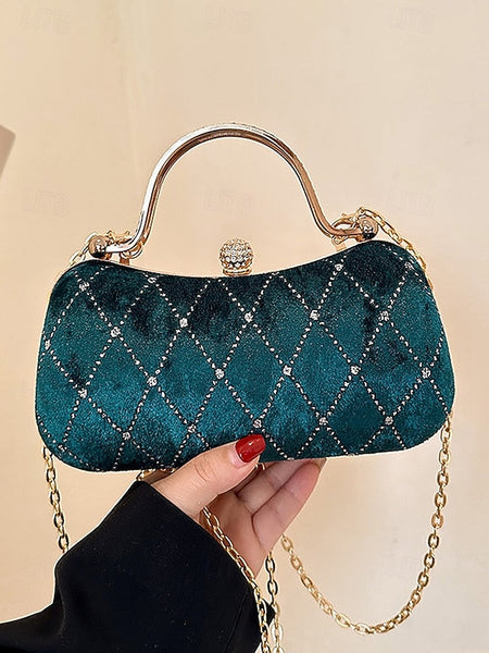 Quilted Diamond Evening Purse with Accents Velvet Women's - FashionChic