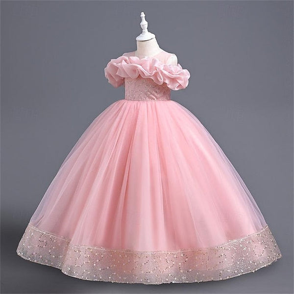 Solid Color Flower Girls' Girl Party Dress 3D FashionChic