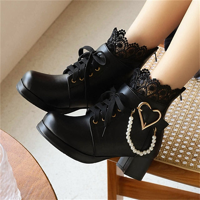 Ankle Women's – Wedding Bridal Lace-Up White Boots Shoes FashionChic