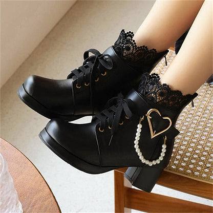 Ankle Women's – Wedding Bridal Lace-Up White Boots Shoes FashionChic