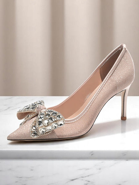 Glitter Women's with High Rhinestone Bow Heels FashionChic
